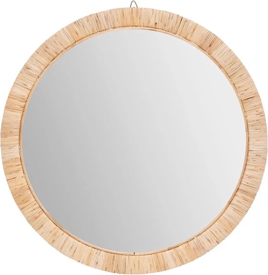 Spiegel/wandspiegel rond D60 cm rotan beige - Woondecoratie/accessoires