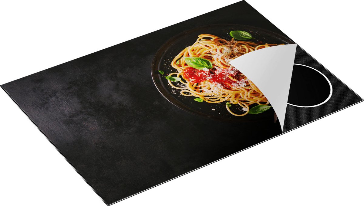 Chefcare Inductie Beschermer Bord Italiaanse Spaghetti op een Marmeren Plaat - 75x55 cm - Afdekplaat Inductie - Kookplaat Beschermer - Inductie Mat