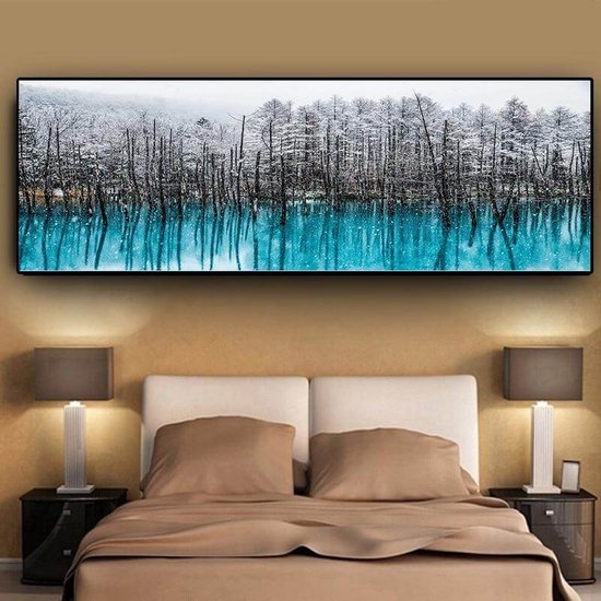 Snow Forest 60x180 black framed schilderij canvas wall painting