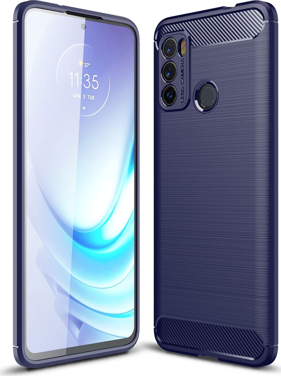 Mobigear Hoesje geschikt voor Motorola Moto G60 Telefoonhoesje Flexibel TPU | Mobigear Brushed Slim Backcover | Moto G60 Case | Back Cover - Blauw