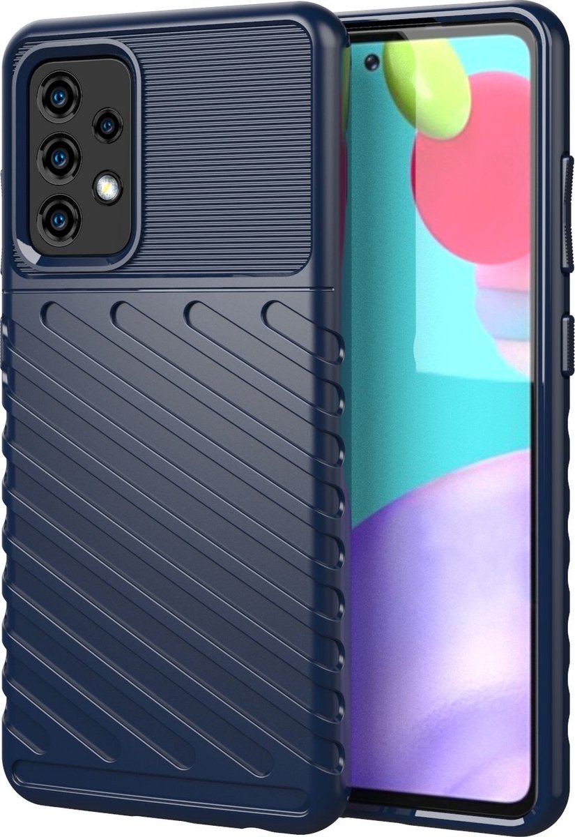 Mobigear Hoesje geschikt voor Samsung Galaxy A52 Telefoonhoesje Flexibel TPU | Mobigear Groove Backcover | Galaxy A52 Case | Back Cover - Blauw