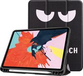 Mobigear Tablethoes geschikt voor Apple iPad Air 5 (2022) Hoes | Mobigear Tri-Fold Gel Bookcase + Stylus Houder - Do Not Touch | Zwart