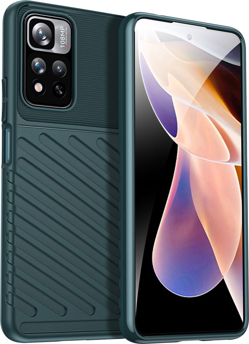 Mobigear Hoesje geschikt voor Xiaomi Redmi Note 11T Telefoonhoesje Flexibel TPU | Mobigear Groove Backcover | Redmi Note 11T Case | Back Cover - Groen