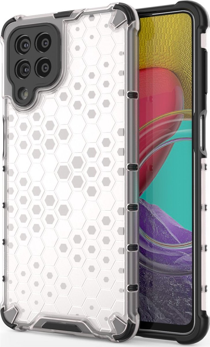 Mobigear Hoesje geschikt voor Samsung Galaxy M53 Telefoonhoesje Hardcase | Mobigear Honeycomb Backcover Shockproof | Schokbestendig Galaxy M53 Telefoonhoesje | Anti Shock Proof - Wit