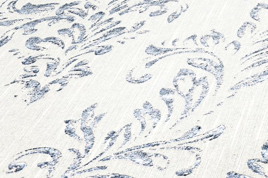 Papier peint baroque Profhome 306591-GU papier peint textile structuré dans le style baroque blanc argenté brillant 5,33 m2