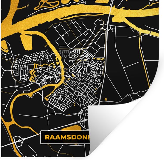Stickers Stickers muraux - Carte - Raamsdonksveer - Or - Plan de la ville - Carte - 120x120 cm - Feuille adhésive XXL