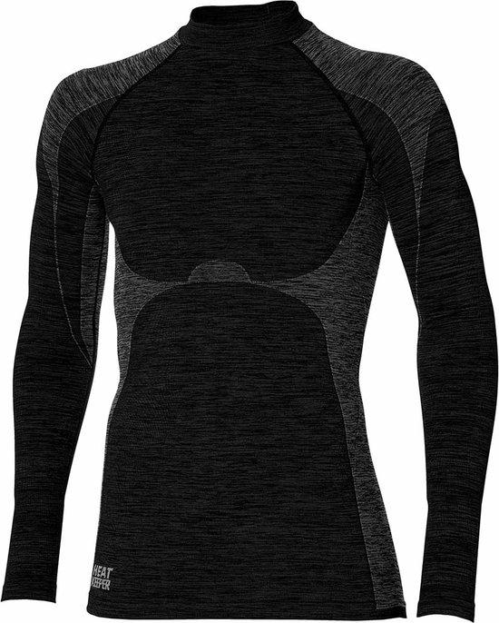 Zwart Heat Keeper thermoshirt met hoge hals en grijze panelen op de rug en mouwen.