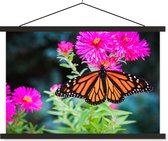 Posterhanger incl. Poster 150x100 cm - Schoolplaat - Vlinder - Botanisch - Bloemen - Textielposter - Zwarte latten