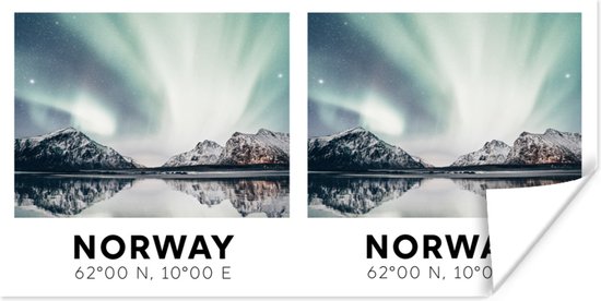 Poster Norvège - Aurores boréales - Montagnes - 120x60 cm