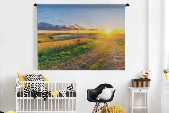 Wandkleed - Wanddoek - Zon - Natuur - Landschap - 180x135 cm - Wandtapijt