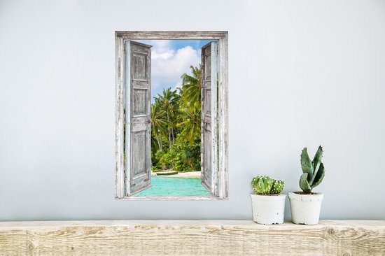 Affiche Palmier - Mer - Vue à travers - Tropical - 20x30 cm