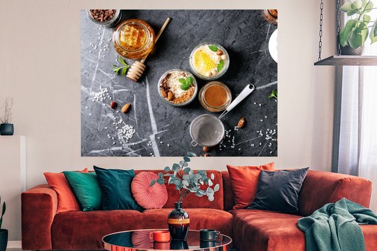 Poster Miel - Épices - Cuisine - Marbre - 160x120 cm XXL