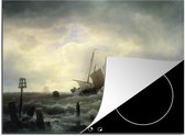 KitchenYeah® Inductie beschermer 59x52 cm - Ingang tot de haven van Hellevoetsluis - schilderij van Andreas Achenbach - Kookplaataccessoires - Afdekplaat voor kookplaat - Inductiebeschermer - Inductiemat - Inductieplaat mat