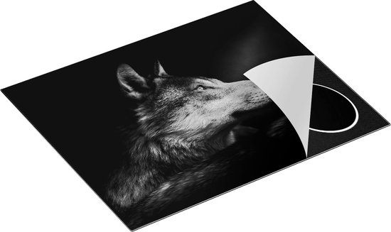 Chefcare Inductie Beschermer Wolvenkop met een Zonnestraal - Wolf - Zwart Wit - 65x55 cm - Afdekplaat Inductie - Kookplaat Beschermer - Inductie Mat