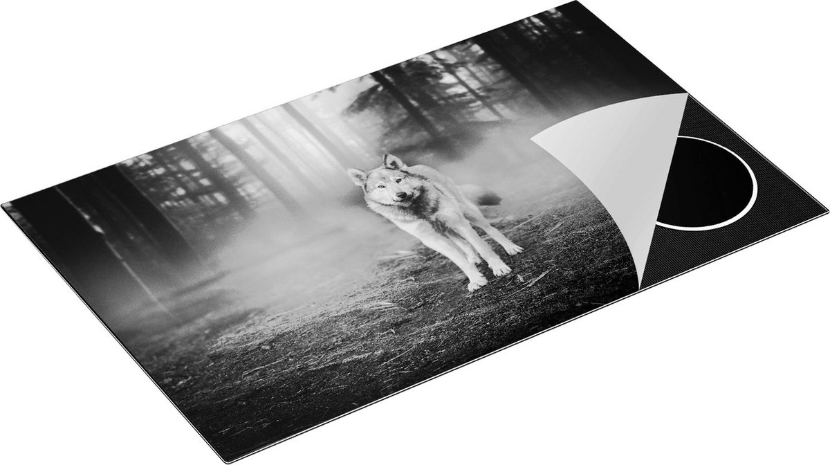 Chefcare Inductie Beschermer Grijze Wolf in het Bos - Zwart Wit - 85x50 cm - Afdekplaat Inductie - Kookplaat Beschermer - Inductie Mat