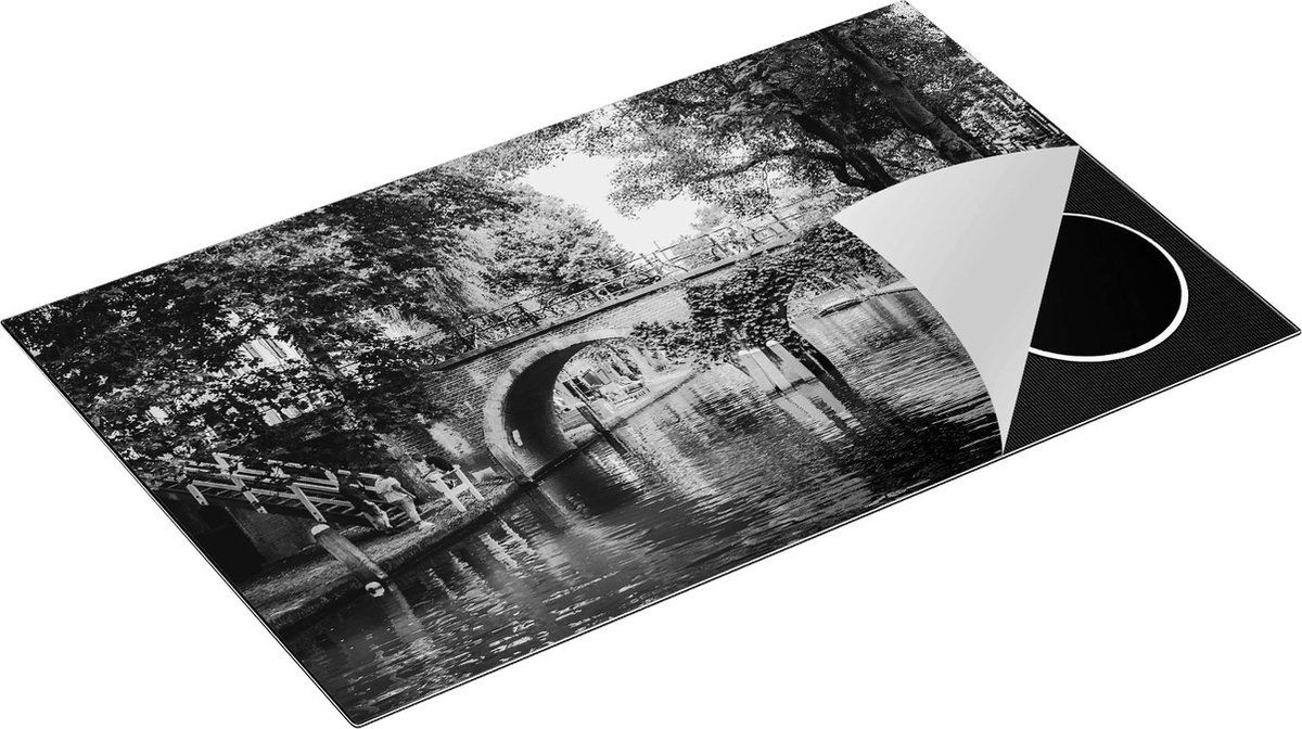 Chefcare Inductie Beschermer Dichtbegroeide Brug op de Oudegracht in Utrecht - Zwart Wit - 85x50 cm - Afdekplaat Inductie - Kookplaat Beschermer - Inductie Mat