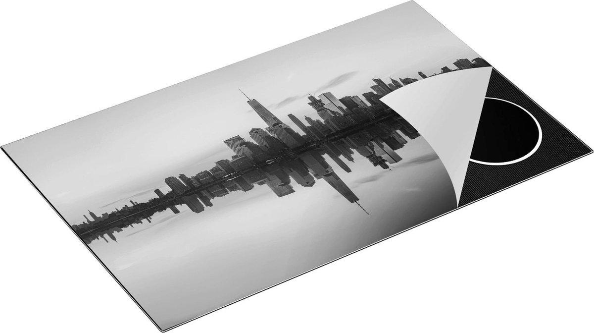 Chefcare Inductie Beschermer New York Skyline bij Zonsopgang - Zwart Wit - 85x52 cm - Afdekplaat Inductie - Kookplaat Beschermer - Inductie Mat