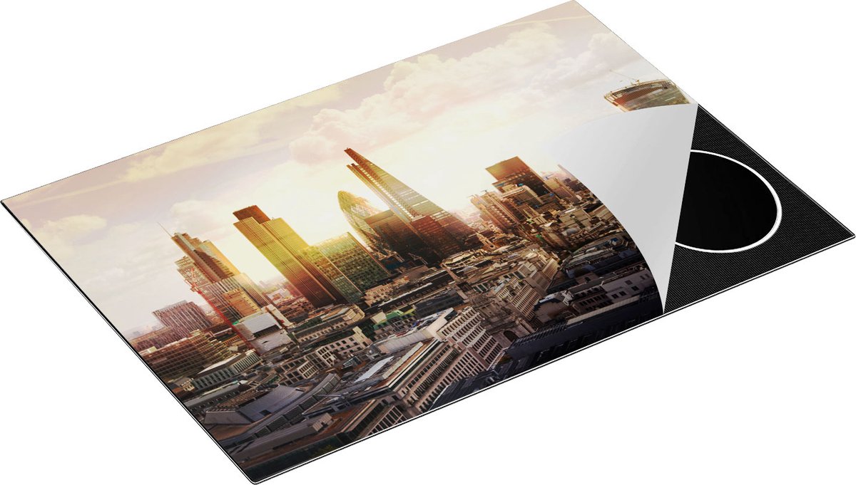Chefcare Inductie Beschermer Londen bij Zonsondergang in een Moderne Wijk - 75x50 cm - Afdekplaat Inductie - Kookplaat Beschermer - Inductie Mat