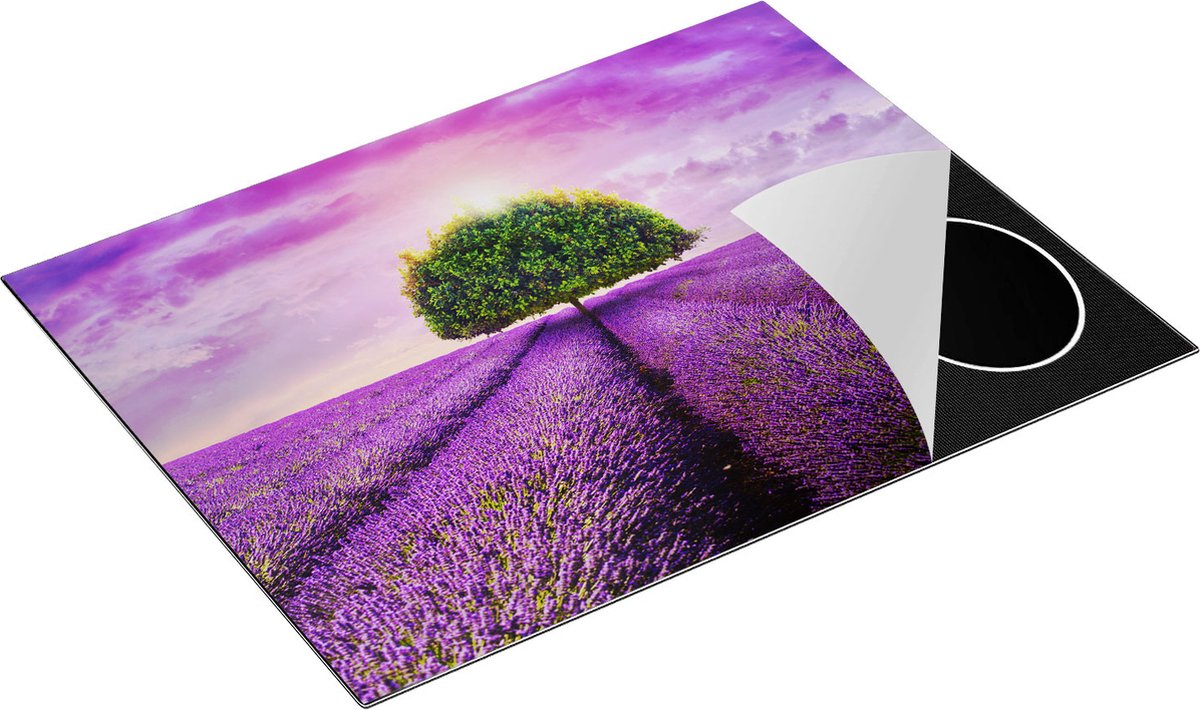 Chefcare Inductie Beschermer Groene Boom in de Lavendel Bloemen - 77x59 cm - Afdekplaat Inductie - Kookplaat Beschermer - Inductie Mat