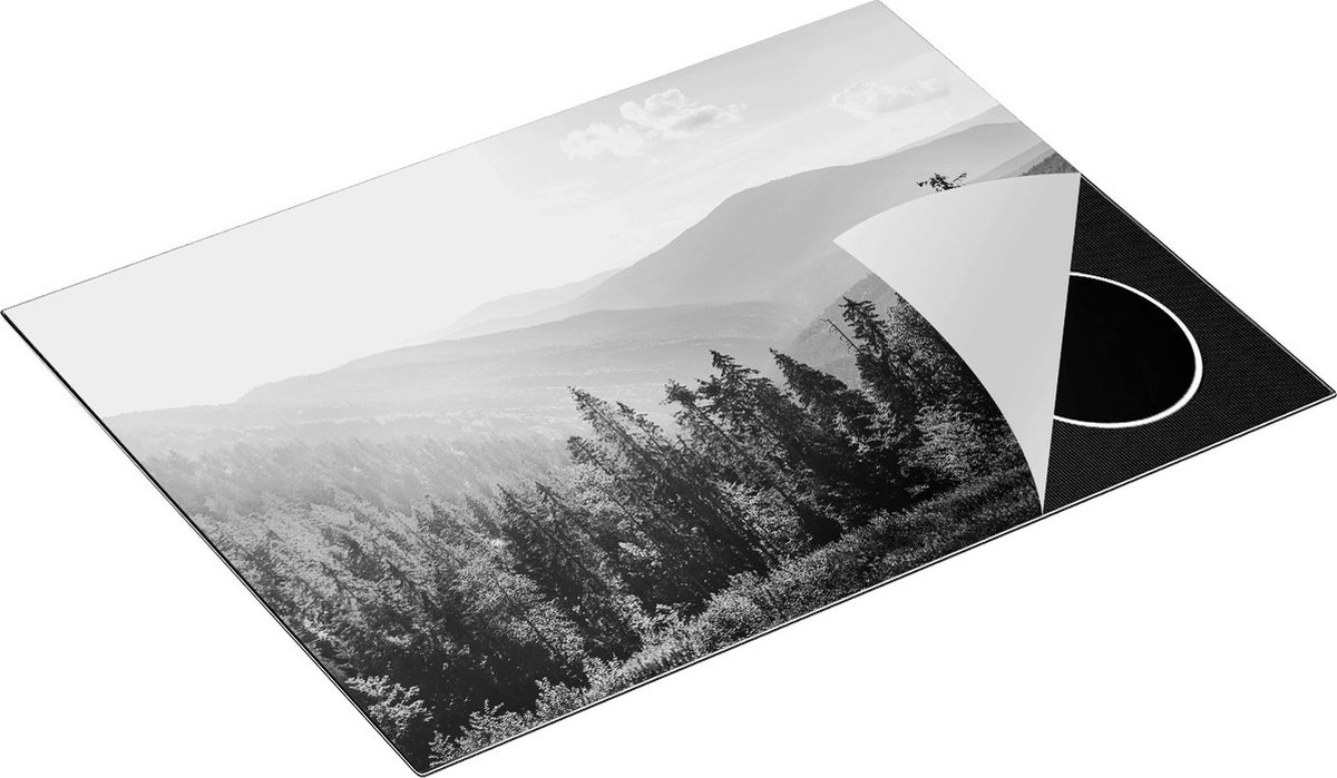Chefcare Inductie Beschermer Bos met Bomen in de Hoge Bergen - Zwart Wit - 71x52 cm - Afdekplaat Inductie - Kookplaat Beschermer - Inductie Mat