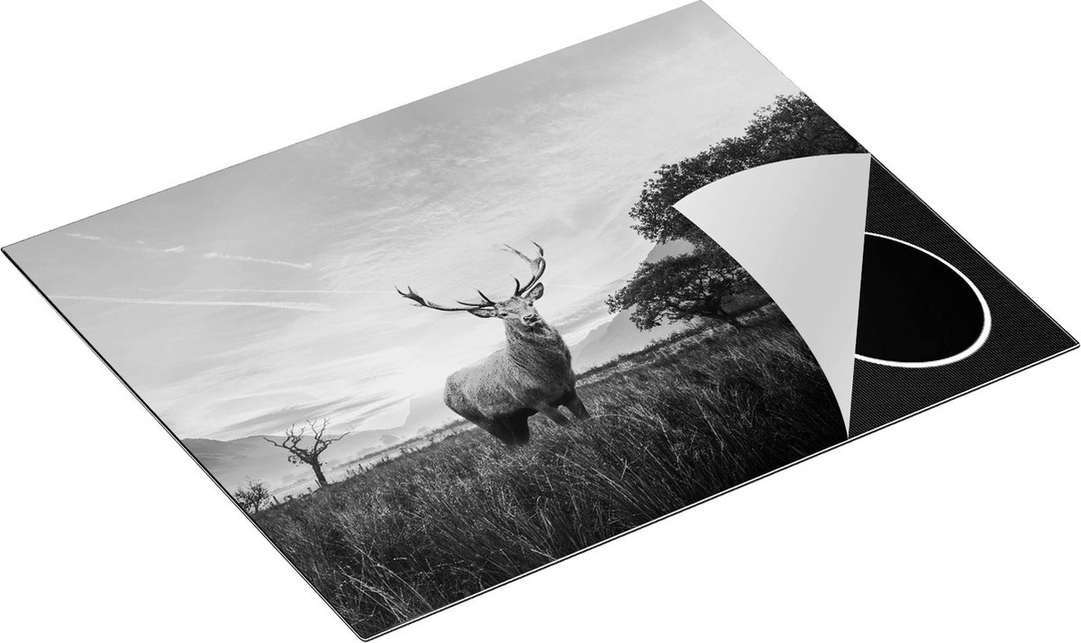 Chefcare Inductie Beschermer Hert in het Landschap - Zwart Wit - 65x52 cm - Afdekplaat Inductie - Kookplaat Beschermer - Inductie Mat