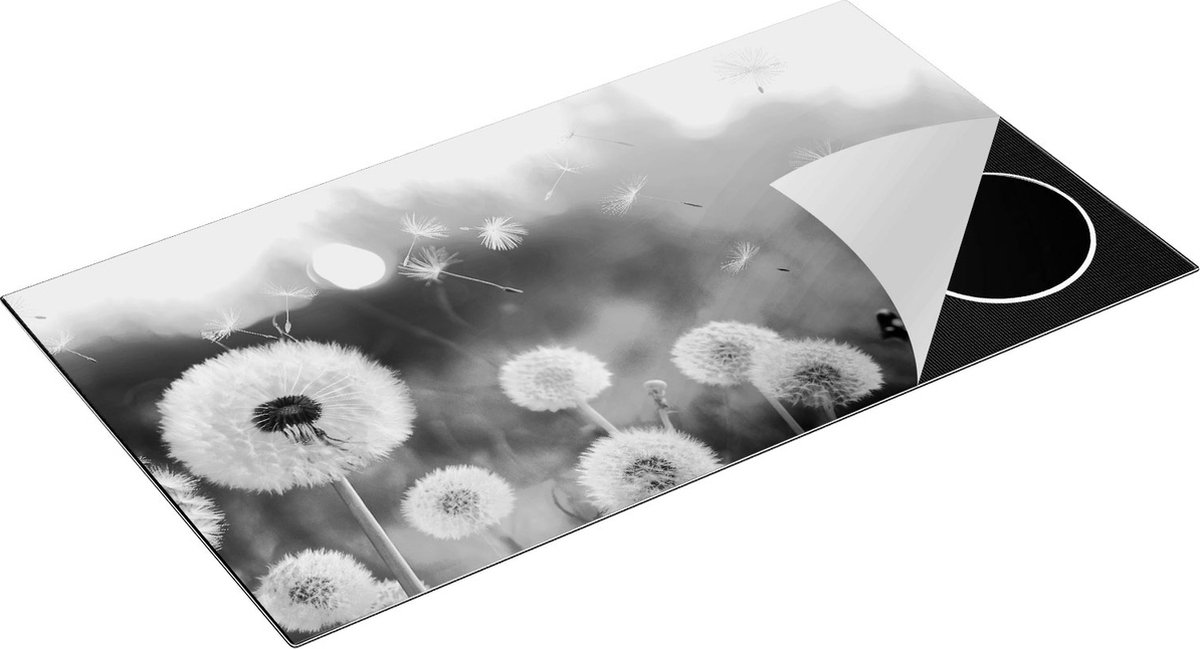 Chefcare Inductie Beschermer Paardenbloemen tijdens Zonsondergang - Zwart Wit - 95x50 cm - Afdekplaat Inductie - Kookplaat Beschermer - Inductie Mat