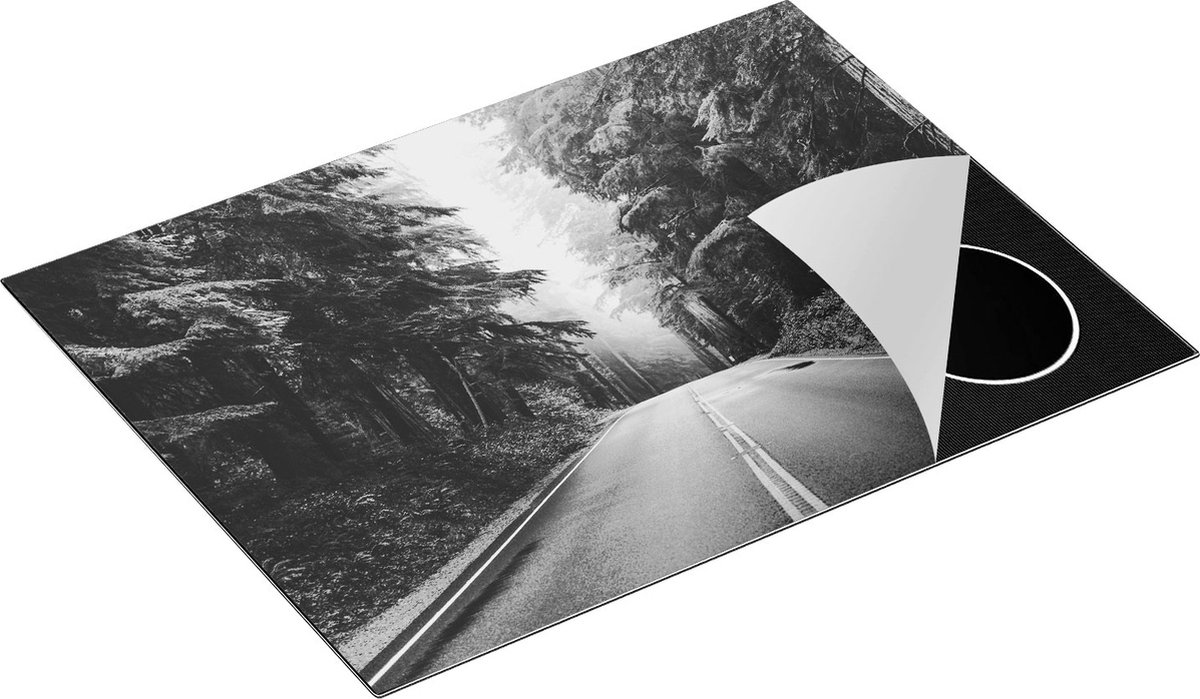 Chefcare Inductie Beschermer Highway in Californië Omring met Bos - Zwart Wit - 70x52 cm - Afdekplaat Inductie - Kookplaat Beschermer - Inductie Mat