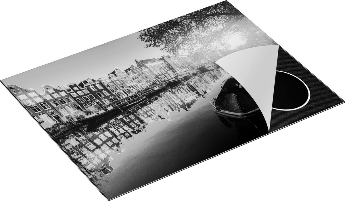 Chefcare Inductie Beschermer Amsterdamse Gracht bij Zonsondergang - Zwart Wit - 70x52 cm - Afdekplaat Inductie - Kookplaat Beschermer - Inductie Mat