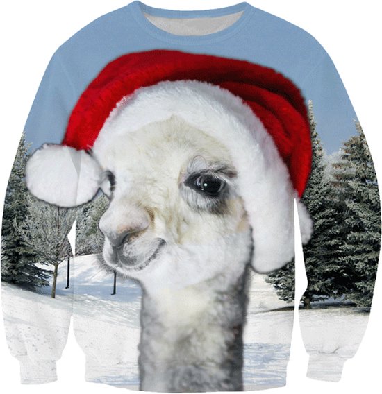 Lama met kerstmuts kersttrui - Maat L - Foute Kersttrui - Superfout - Foute trui - Feestkleding - Kerstkleding - Foute kleding - Kerst trui - Kersttrui dames - Kersttrui heren - Lelijke Kersttrui - Grappige Kersttrui -