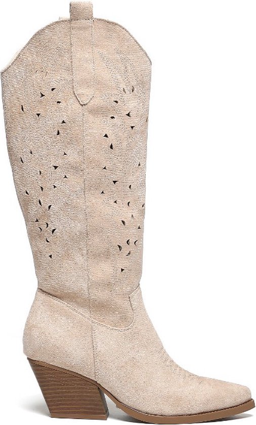 Beige suède cowboylaarzen | Cowboy laarzen | Manfield | Manfield