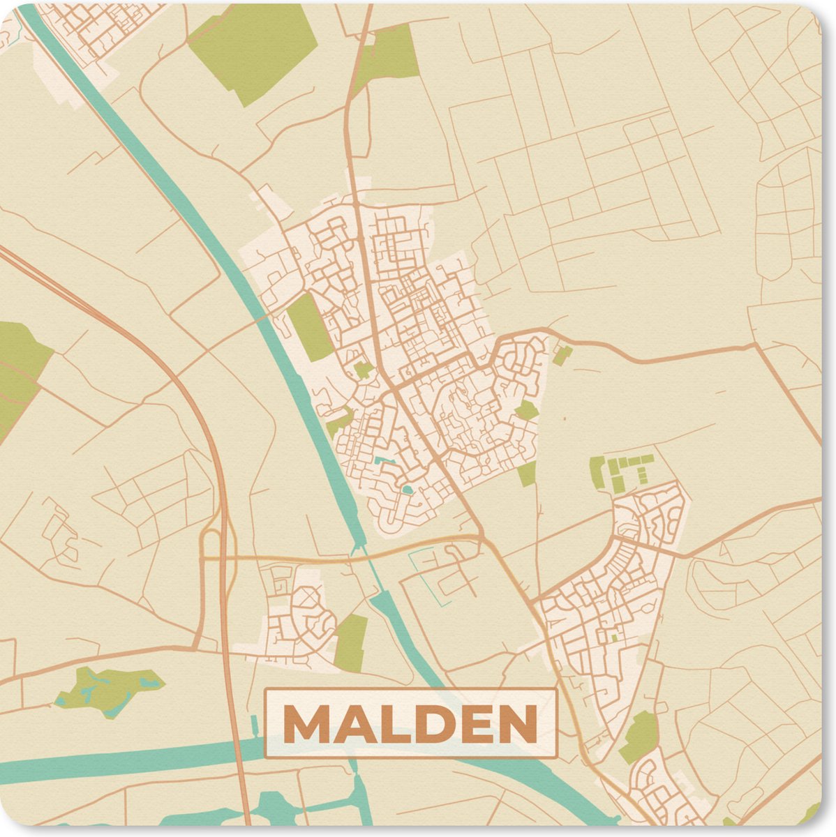 Muismat 30x30 cm - Mousepad Plattegrond - Malden - Vintage - Kaart - Stadskaart - Muismatten - Stadskaart