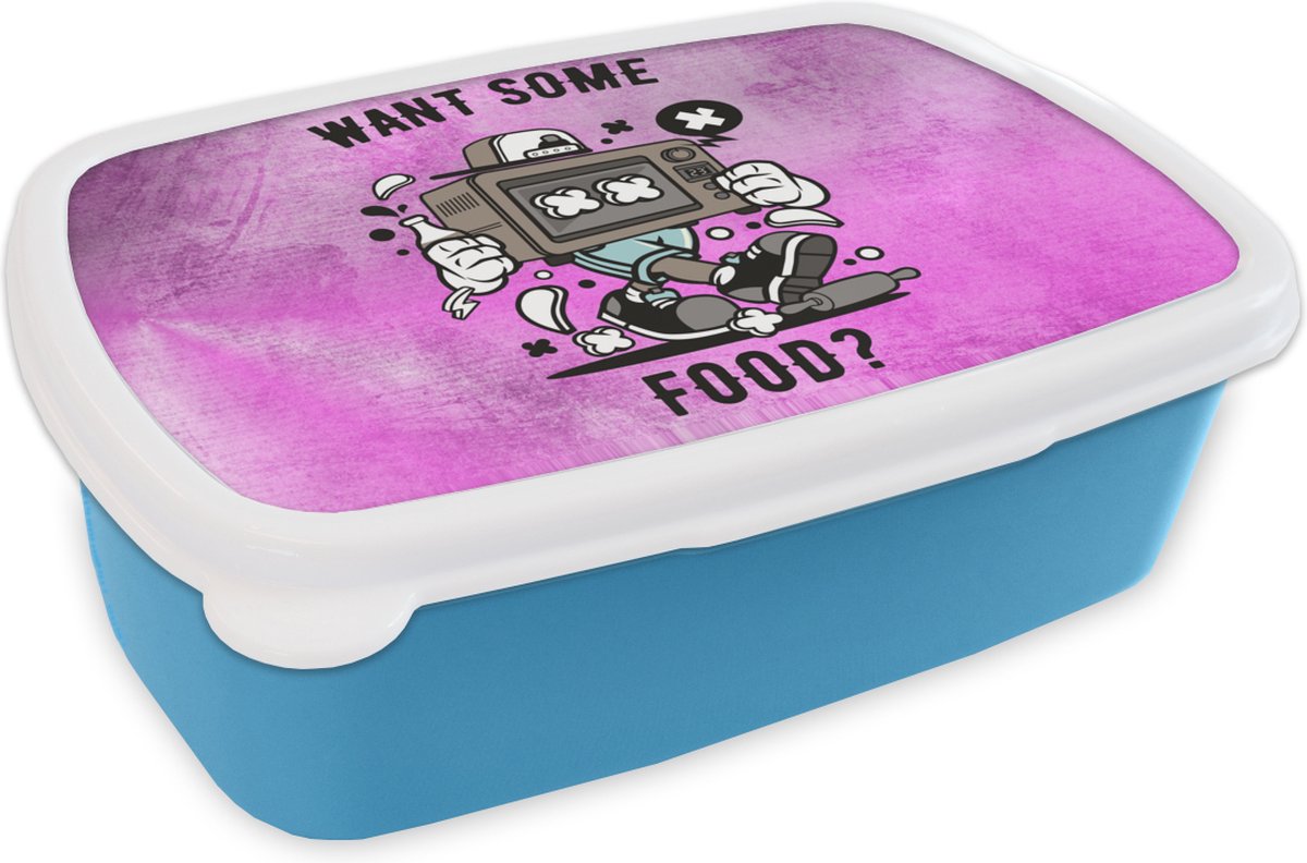 Broodtrommel Blauw - Lunchbox - Brooddoos - Televisie - Eten - Vintage - 18x12x6 cm - Kinderen - Jongen