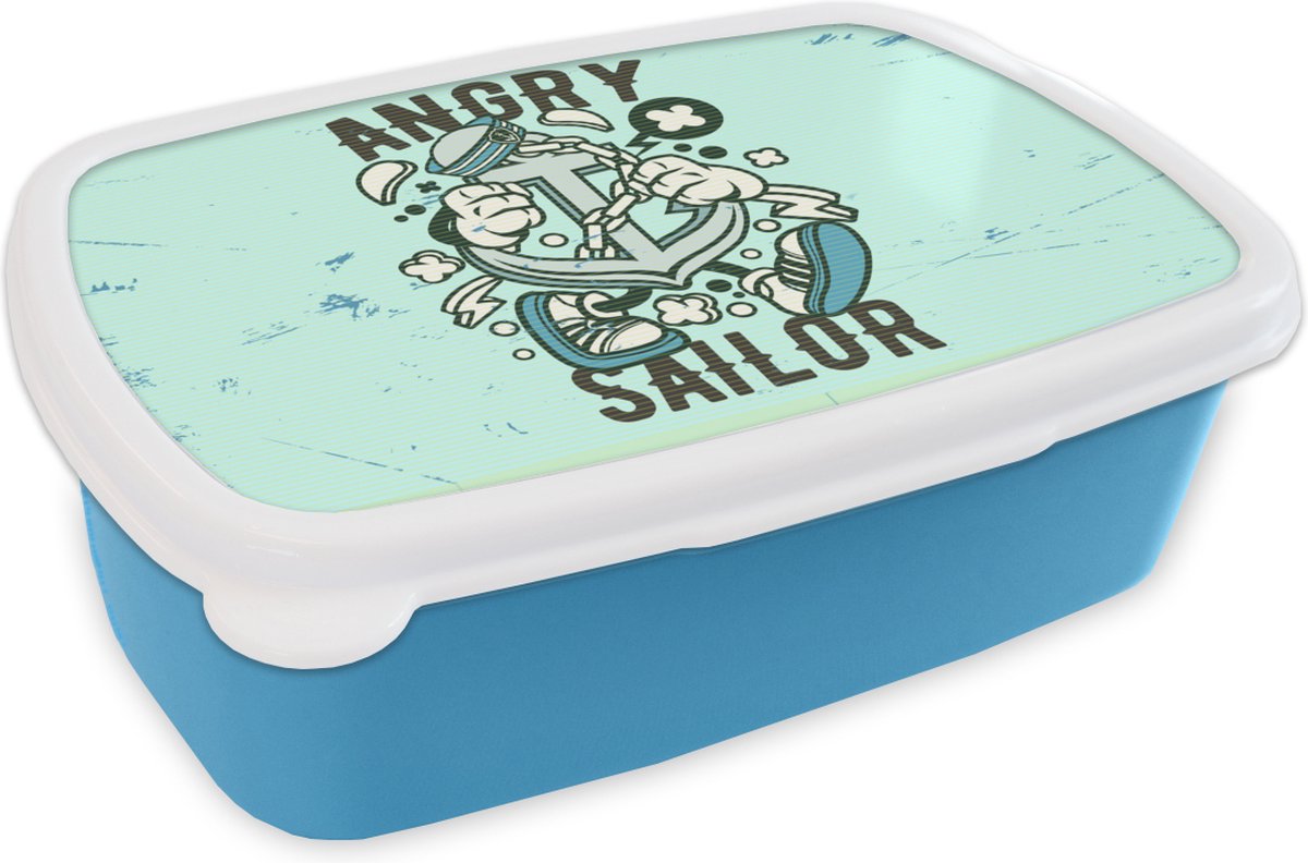 Broodtrommel Blauw - Lunchbox - Brooddoos - Anker - Boot - Vintage - 18x12x6 cm - Kinderen - Jongen