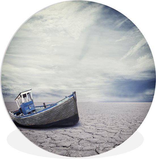 Un vieux bateau sous un lit nuage blanc brillant Plaque murale en plastique circle 90 cm - impression photo sur cercle mural / cercle vivant (décoration murale)