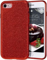 LuxeBass Hoesje geschikt voor Apple iPhone 7 Plus & 8 plus - Glitter hoes - Silicone case - Kunststof - Soft cover - Rood