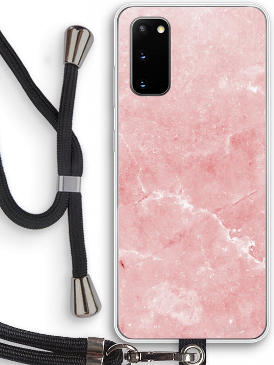 Case Company® - Samsung Galaxy S20 hoesje met Koord - Roze marmer - Telefoonhoesje met Zwart Koord - Bescherming aan alle Kanten en Over de Schermrand