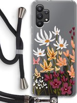 Case Company® - Hoesje met koord geschikt voor Samsung Galaxy A32 5G hoesje met Koord - Painted wildflowers - Telefoonhoesje met Zwart Koord - Bescherming aan alle Kanten en Over de Schermrand