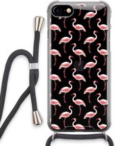 Case Company® - Hoesje met koord geschikt voor iPhone SE 2020 hoesje met Koord - Flamingo - Telefoonhoesje met Zwart Koord - Extra Bescherming aan alle Kanten en Over de Schermrand
