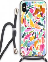 Case Company® - Hoesje met koord geschikt voor iPhone X hoesje met Koord - Watercolor Brushstrokes - Telefoonhoesje met Zwart Koord - Extra Bescherming aan alle Kanten en Over de Schermrand