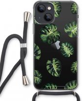 Case Company® - Hoesje met koord geschikt voor iPhone 13 mini hoesje met Koord - Tropische bladeren - Telefoonhoesje met Zwart Koord - Extra Bescherming aan alle Kanten en Over de Schermrand