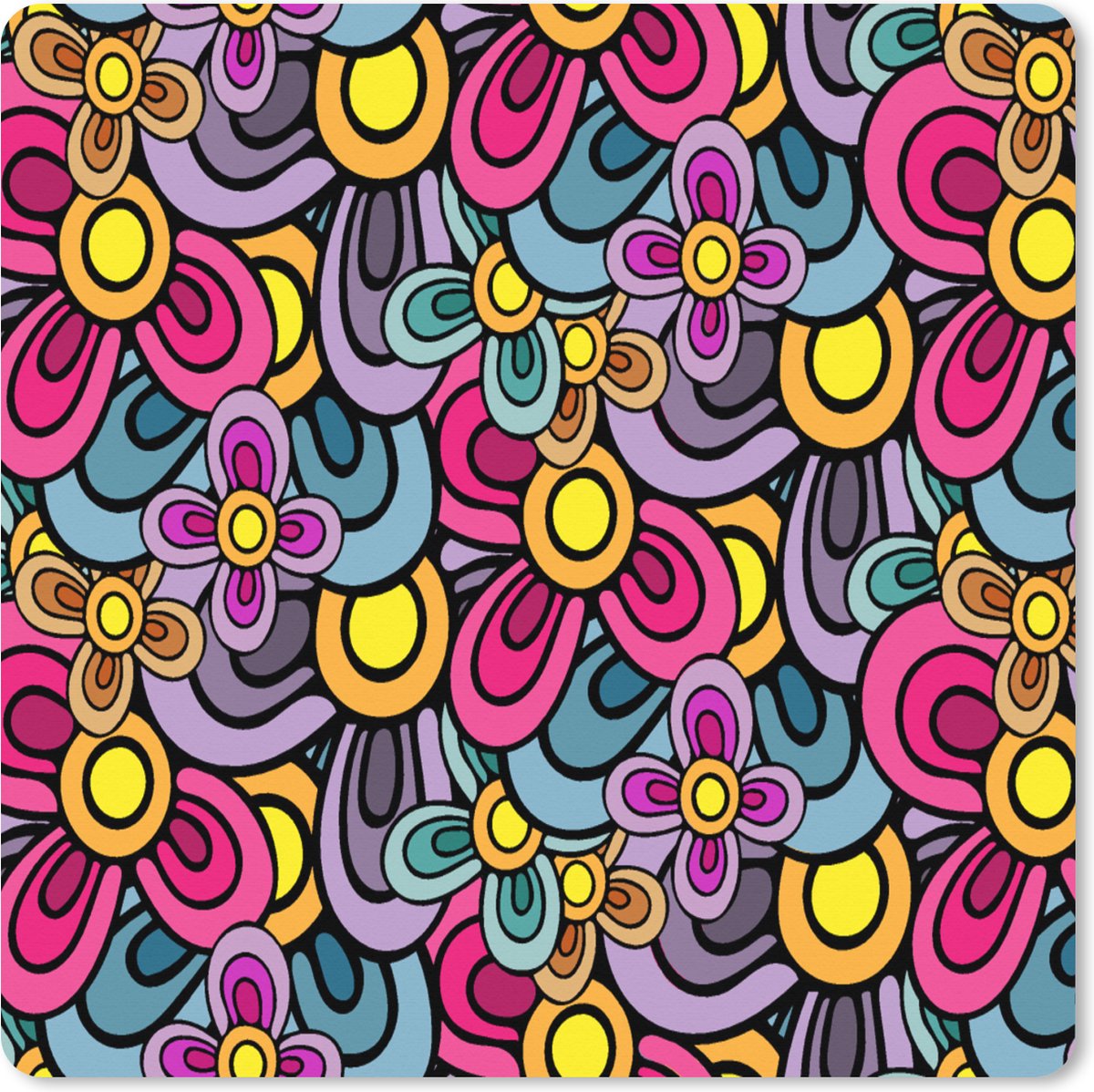 Muismat XXL 60x60 cm - Bureau onderlegger - Bureau mat Patroon - Hippie - Bloemen - Paars - Bureaumat - Gaming mousepad xl - Bureaulegger groot - Computer deskmat