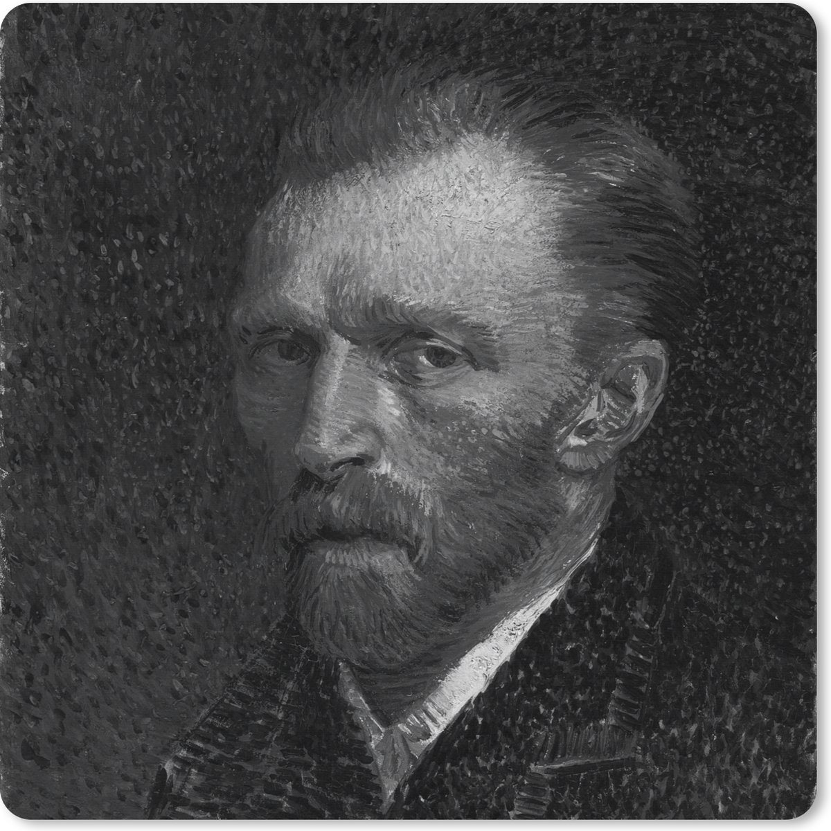 Muismat XXL 80x80 cm - Bureau onderlegger - Bureau mat Zelfportret van Vincent van Gogh - Vincent van Gogh - Zwart - Wit - Bureaumat - Gaming mousepad xl - Bureaulegger groot - Computer deskmat