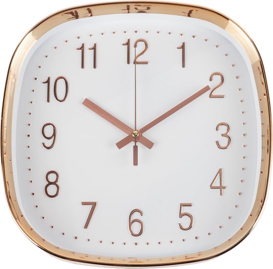 QUVIO Horloge Murale - Klok - Grande Horloge Murale - Horloge Murale - Horloges de Horloges de cuisine de Salle de Bain - Intérieur - Glas - Plastique - Or Rose - Wit - Diamètre 29,5 cm