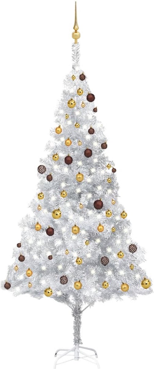 VidaLife Kunstkerstboom met LED's en kerstballen 240 cm PET zilverkleurig