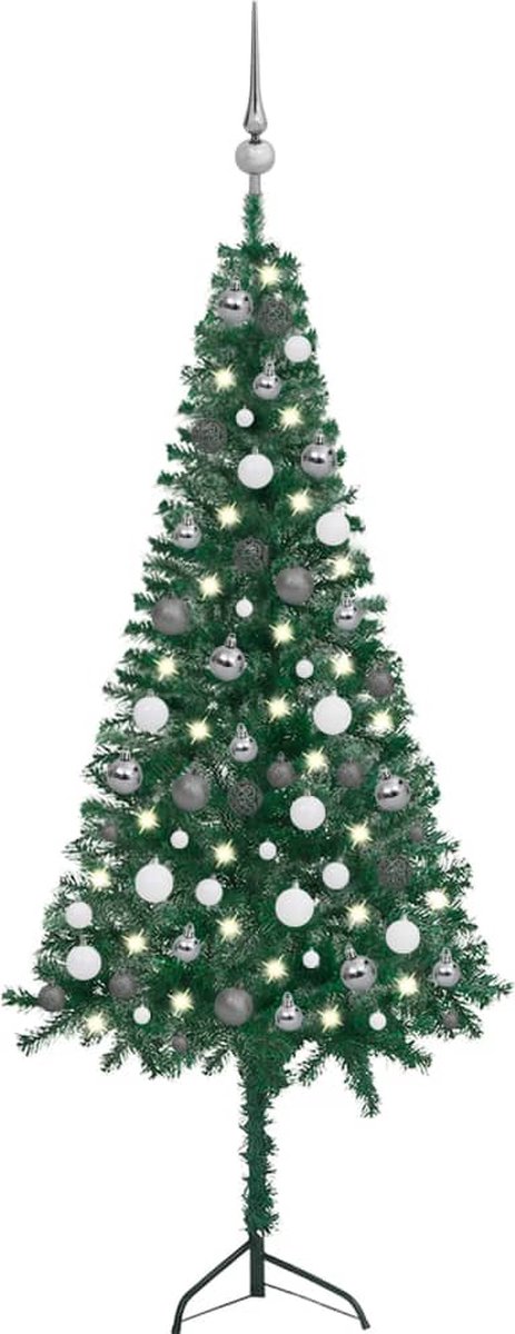 VidaLife Kunstkerstboom met LED's en kerstballen hoek 150 cm PVC groen