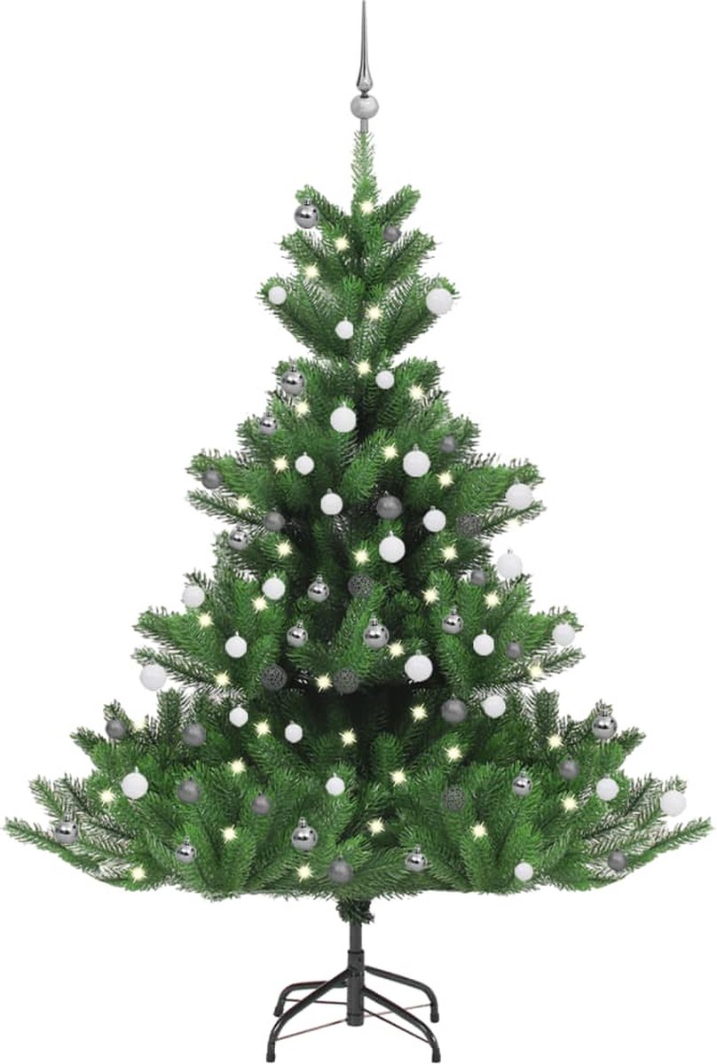 VidaLife Kunstkerstboom Nordmann met LED's en kerstballen 180 cm groen
