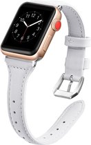 Leren bandje - geschikt voor Apple Watch Series 1/2/3/4/5/6/7/8/9/SE/SE 2 met case size 38 mm / 40 mm / 41 mm - wit