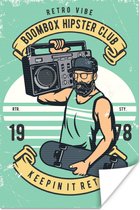 Poster Radio - Skateboard - Retro - 40x60 cm - Vaderdag cadeau - Geschenk - Cadeautje voor hem - Tip - Mannen