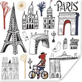 Poster Parijs - Eiffeltoren - Tekening - 100x100 cm XXL
