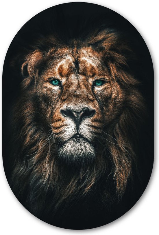 Muurovaal muursticker Leeuw - WallCatcher | Behangsticker 60x90 cm | Ovalen schilderij | Wandovaal Lion